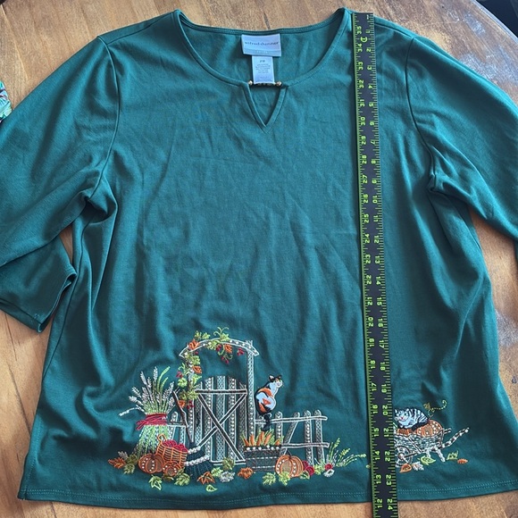 Alfred Dunner Top Garden Gate Cats Pumpkins Halloween Fall Petite Medium - Picture 9 of 10